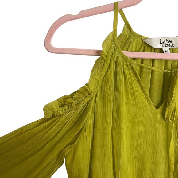 Label Ritu Kumar Yellow Green Cold Shoulder Dress - Picture 4 of 8